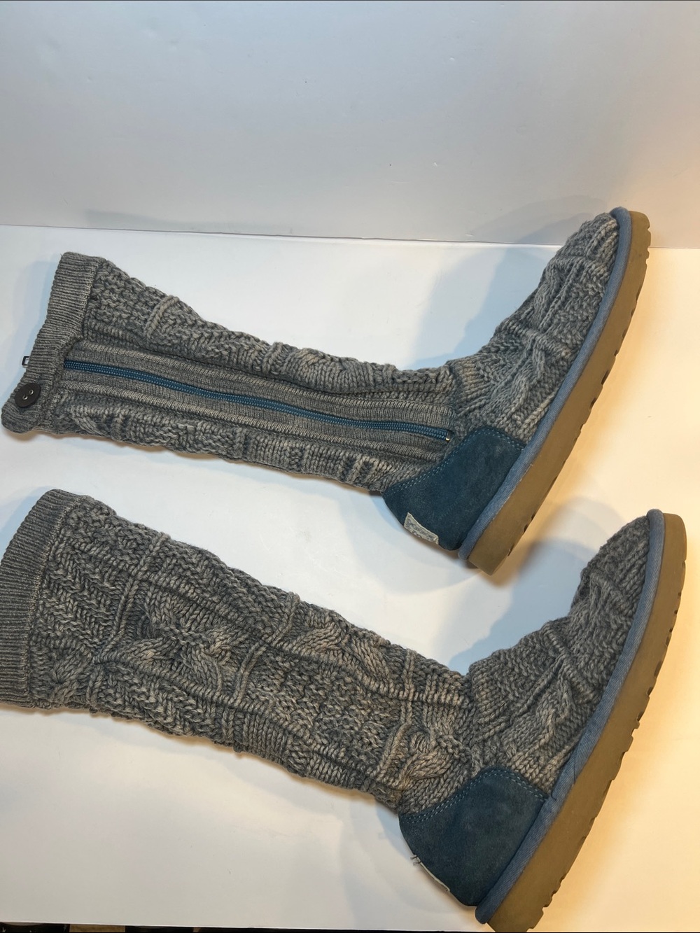 UGG Gray Knit Button-Accent Boot Shaft